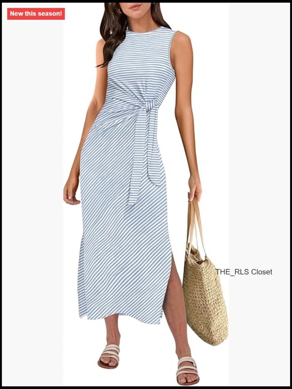 Slim Fit Sleeveless Midi Dress with Tie Waist and Slit